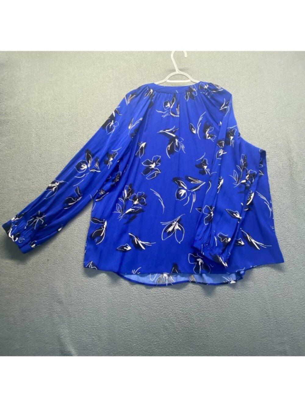 Nine West Women 2XL Blue Floral V-Neck Boho Career Romantic Blouse,Long Sleeve - Picture 2 of 8